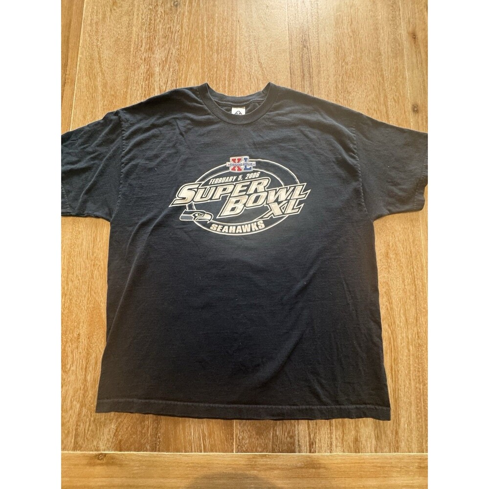 Vintage 2006 Seattle Seahawks Super Bowl T Shirt Mens 2XL Alstyle Black Y2K